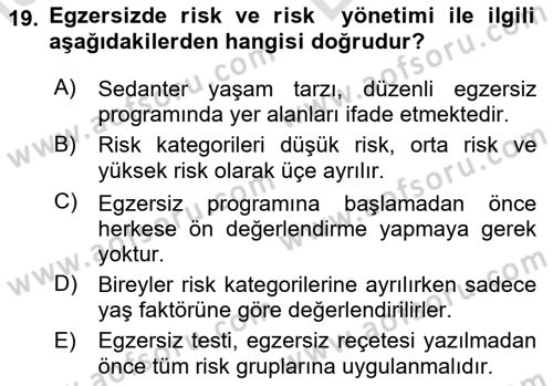 Sporda Risk Yönetimi Dersi 2024 - 2025 Yılı (Vize) Ara Sınav Soruları 19. Soru