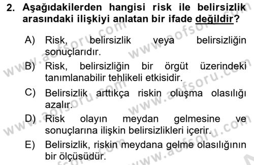 Sporda Risk Yönetimi Dersi 2024 - 2025 Yılı (Vize) Ara Sınav Soruları 2. Soru