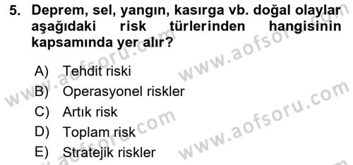 Sporda Risk Yönetimi Dersi 2024 - 2025 Yılı (Vize) Ara Sınav Soruları 5. Soru