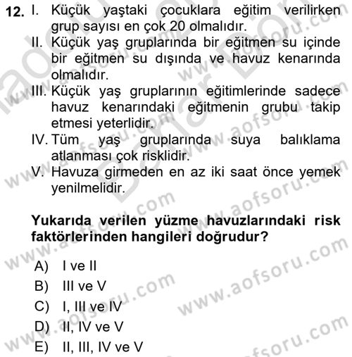 Sporda Risk Yönetimi Dersi 2024 - 2025 Yılı (Final) Dönem Sonu Sınav Soruları 12. Soru