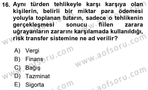 Sporda Risk Yönetimi Dersi 2024 - 2025 Yılı (Final) Dönem Sonu Sınav Soruları 16. Soru