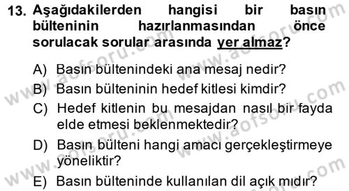 Sporda Sponsorluk Dersi 2014 - 2015 Yılı Tek Ders Sınav Soruları 13. Soru