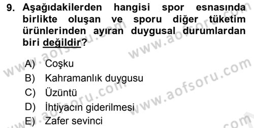 Sporda Sponsorluk Dersi 2015 - 2016 Yılı (Vize) Ara Sınav Soruları 9. Soru