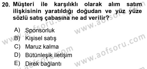Sporda Sponsorluk Dersi 2015 - 2016 Yılı (Final) Dönem Sonu Sınav Soruları 20. Soru