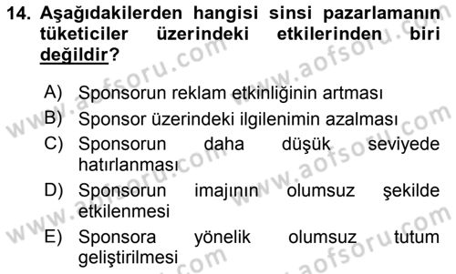 Sporda Sponsorluk Dersi 2015 - 2016 Yılı Tek Ders Sınav Soruları 14. Soru