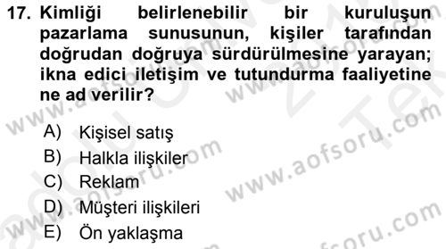 Sporda Sponsorluk Dersi 2015 - 2016 Yılı Tek Ders Sınav Soruları 17. Soru