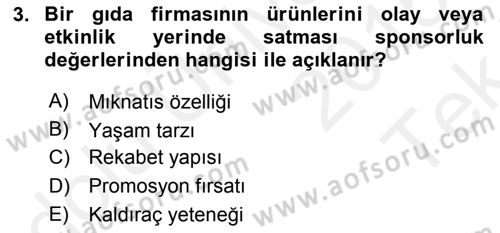 Sporda Sponsorluk Dersi 2015 - 2016 Yılı Tek Ders Sınav Soruları 3. Soru