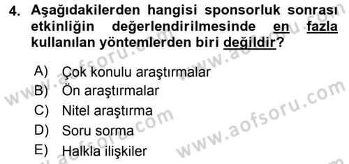Sporda Sponsorluk Dersi 2015 - 2016 Yılı Tek Ders Sınav Soruları 4. Soru