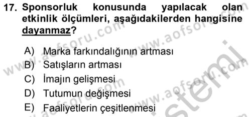 Sporda Sponsorluk Dersi 2016 - 2017 Yılı 3 Ders Sınav Soruları 17. Soru