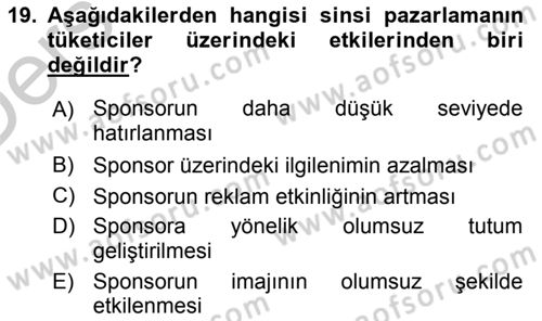 Sporda Sponsorluk Dersi 2016 - 2017 Yılı 3 Ders Sınav Soruları 19. Soru