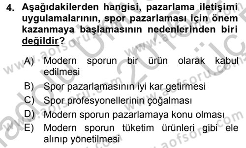 Sporda Sponsorluk Dersi 2016 - 2017 Yılı 3 Ders Sınav Soruları 4. Soru
