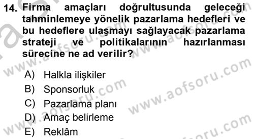 Sporda Sponsorluk Dersi 2016 - 2017 Yılı (Vize) Ara Sınav Soruları 14. Soru