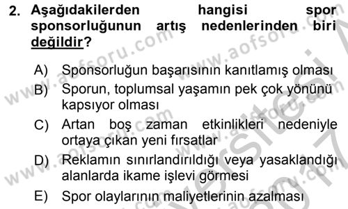 Sporda Sponsorluk Dersi 2016 - 2017 Yılı (Vize) Ara Sınav Soruları 2. Soru