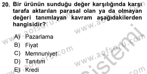 Sporda Sponsorluk Dersi 2016 - 2017 Yılı (Vize) Ara Sınav Soruları 20. Soru