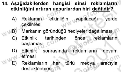 Sporda Sponsorluk Dersi 2016 - 2017 Yılı (Final) Dönem Sonu Sınav Soruları 14. Soru