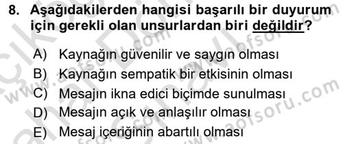 Sporda Sponsorluk Dersi 2016 - 2017 Yılı (Final) Dönem Sonu Sınav Soruları 8. Soru
