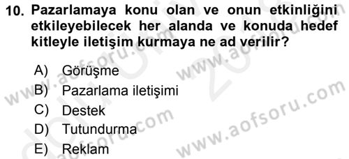 Sporda Sponsorluk Dersi 2017 - 2018 Yılı 3 Ders Sınav Soruları 10. Soru