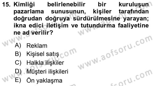 Sporda Sponsorluk Dersi 2017 - 2018 Yılı 3 Ders Sınav Soruları 15. Soru