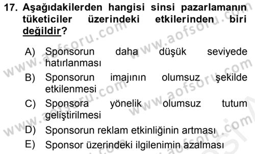 Sporda Sponsorluk Dersi 2017 - 2018 Yılı 3 Ders Sınav Soruları 17. Soru