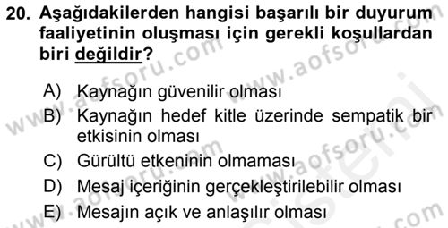 Sporda Sponsorluk Dersi 2017 - 2018 Yılı 3 Ders Sınav Soruları 20. Soru