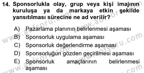 Sporda Sponsorluk Dersi 2017 - 2018 Yılı (Vize) Ara Sınav Soruları 14. Soru