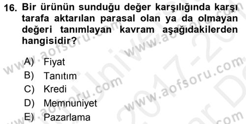 Sporda Sponsorluk Dersi 2017 - 2018 Yılı (Vize) Ara Sınav Soruları 16. Soru