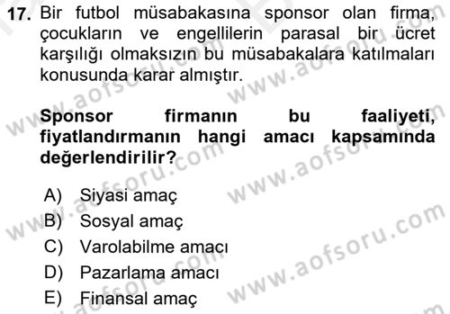 Sporda Sponsorluk Dersi 2017 - 2018 Yılı (Vize) Ara Sınav Soruları 17. Soru
