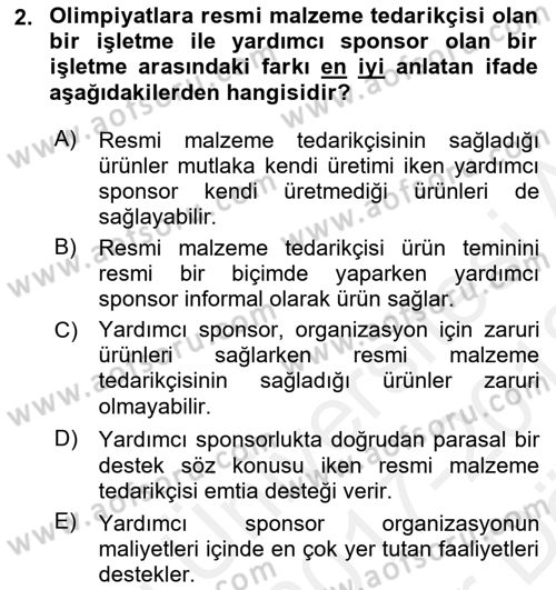 Sporda Sponsorluk Dersi 2017 - 2018 Yılı (Vize) Ara Sınav Soruları 2. Soru