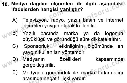Sporda Sponsorluk Dersi 2017 - 2018 Yılı (Final) Dönem Sonu Sınav Soruları 10. Soru
