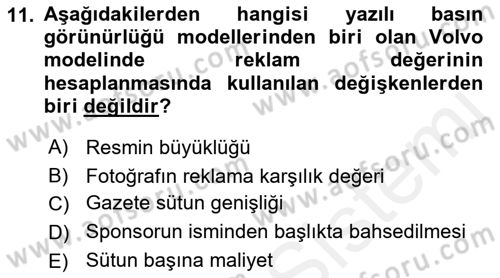 Sporda Sponsorluk Dersi 2017 - 2018 Yılı (Final) Dönem Sonu Sınav Soruları 11. Soru
