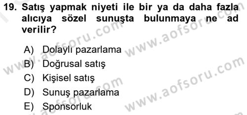 Sporda Sponsorluk Dersi 2017 - 2018 Yılı (Final) Dönem Sonu Sınav Soruları 19. Soru