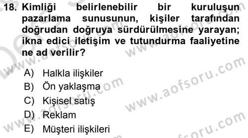 Sporda Sponsorluk Dersi 2018 - 2019 Yılı 3 Ders Sınav Soruları 18. Soru