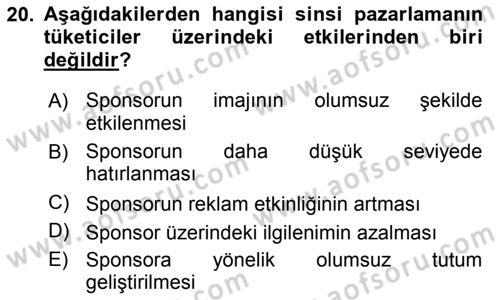 Sporda Sponsorluk Dersi 2018 - 2019 Yılı 3 Ders Sınav Soruları 20. Soru