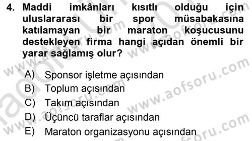 Sporda Sponsorluk Dersi 2018 - 2019 Yılı 3 Ders Sınav Soruları 4. Soru