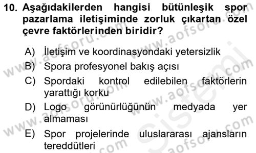 Sporda Sponsorluk Dersi 2018 - 2019 Yılı (Vize) Ara Sınav Soruları 10. Soru
