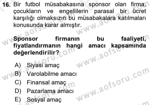 Sporda Sponsorluk Dersi 2018 - 2019 Yılı (Vize) Ara Sınav Soruları 16. Soru