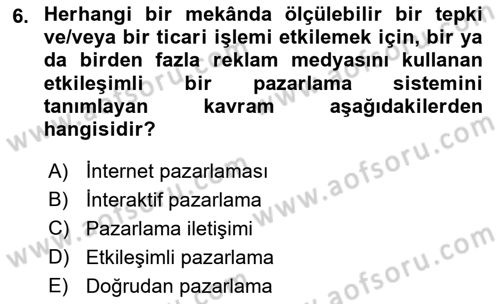Sporda Sponsorluk Dersi 2018 - 2019 Yılı (Vize) Ara Sınav Soruları 6. Soru