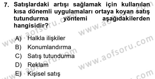 Sporda Sponsorluk Dersi 2018 - 2019 Yılı (Vize) Ara Sınav Soruları 7. Soru