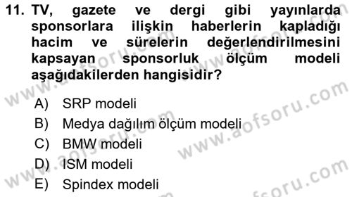 Sporda Sponsorluk Dersi 2018 - 2019 Yılı (Final) Dönem Sonu Sınav Soruları 11. Soru