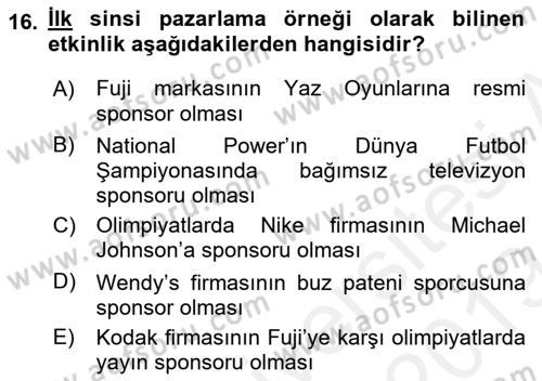 Sporda Sponsorluk Dersi 2018 - 2019 Yılı (Final) Dönem Sonu Sınav Soruları 16. Soru