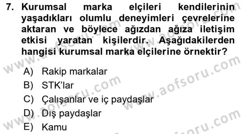 Sporda Sponsorluk Dersi 2018 - 2019 Yılı (Final) Dönem Sonu Sınav Soruları 7. Soru