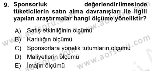 Sporda Sponsorluk Dersi 2018 - 2019 Yılı (Final) Dönem Sonu Sınav Soruları 9. Soru
