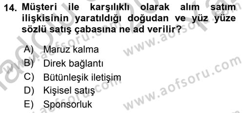 Sporda Sponsorluk Dersi 2018 - 2019 Yılı Yaz Okulu Sınav Soruları 14. Soru