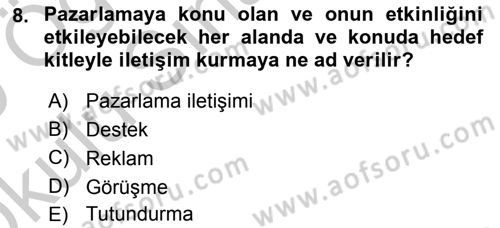 Sporda Sponsorluk Dersi 2018 - 2019 Yılı Yaz Okulu Sınav Soruları 8. Soru