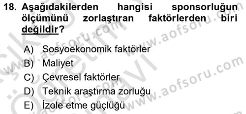 Sporda Sponsorluk Dersi 2020 - 2021 Yılı Yaz Okulu Sınav Soruları 18. Soru