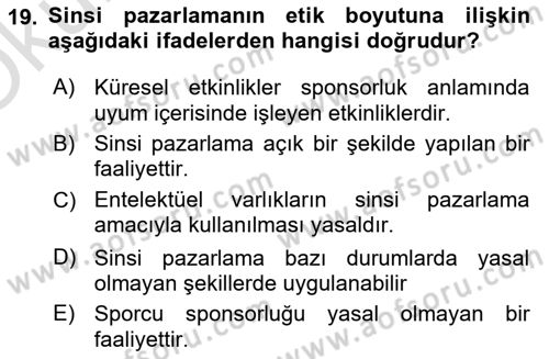 Sporda Sponsorluk Dersi 2020 - 2021 Yılı Yaz Okulu Sınav Soruları 19. Soru