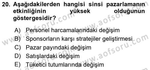 Sporda Sponsorluk Dersi 2020 - 2021 Yılı Yaz Okulu Sınav Soruları 20. Soru