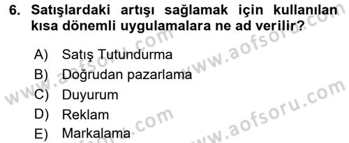 Sporda Sponsorluk Dersi 2020 - 2021 Yılı Yaz Okulu Sınav Soruları 6. Soru