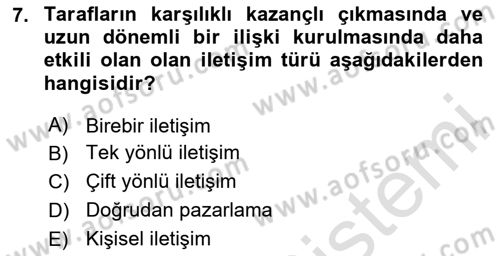 Sporda Sponsorluk Dersi 2020 - 2021 Yılı Yaz Okulu Sınav Soruları 7. Soru