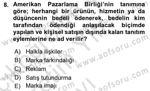 Sporda Sponsorluk Dersi 2020 - 2021 Yılı Yaz Okulu Sınav Soruları 8. Soru